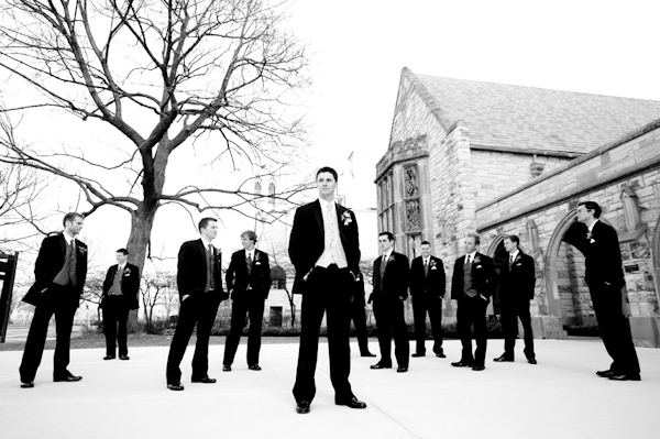 outdoor group portrait - groomsmen - winter wedding - photo by Chicago wedding photographers YazyJo